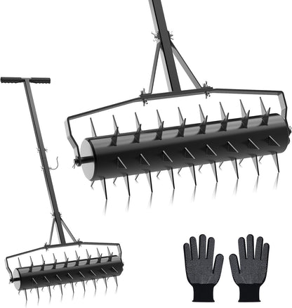 Seeutek 23 Inch Rolling Lawn Aerator - Upgraded Heavy Duty Aerator Lawn Soil Penetrator Spikes w/ 3 Adjustable Height Handles, Manual Aerator Lawn Tool for Garden Yard