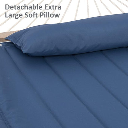 SUNCREAT Hammocks Double Hammock with 13.5 ft Wooden Stand Included, Outdoor Hammocks for Outside, 475 lbs Capacity, Blue