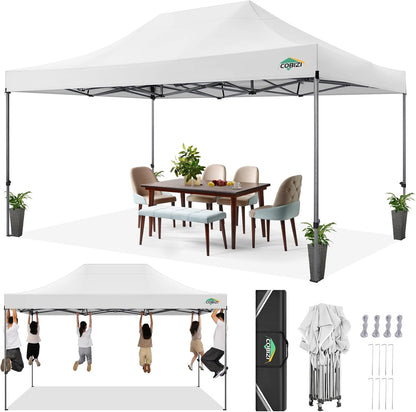 COBIZI 10x15 Heavy Duty Pop up Canopy Tent Easy Up Commercial Outdoor Canopy Wedding Party Tents for Parties All Season Wind & Waterproof Gazebo with Carry Bag, White(Frame Thickened)
