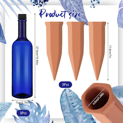 3 Sets Plant Watering Devices Terracotta 26 oz Self Watering Spikes Plastic Wine Bottles Slow Release Vacation Insert Automatic Plant Pot Waterer Device for Indoor Outdoor Garden