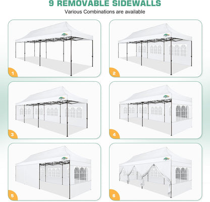 COBIZI 10x30 Pop Up Canopy Tent Heavy Duty with 8 Removable Sidewalls, Commercial Portable Tents for Parties Ez Up Canopy All-Weather Windproof & Waterproof and UPF 80+ Wedding Tent Sun Shelter