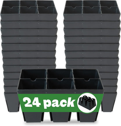 Epic Gardening Reusable Seed Starter Tray - 6 Cell/24 Seedling Starter Trays - Easy Watering, Indoor Greenhouse, Plant Starter, Gardener-Friendly for Seedlings | UV-Treated & BPA-Free - Black