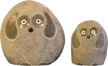 Mom and Dad Boulder Dog Set – Hand-Carved Granite Garden Statues – Natural Stone Animal Décor – 8" & 12", Weather-Resistant, Unique Gift Set