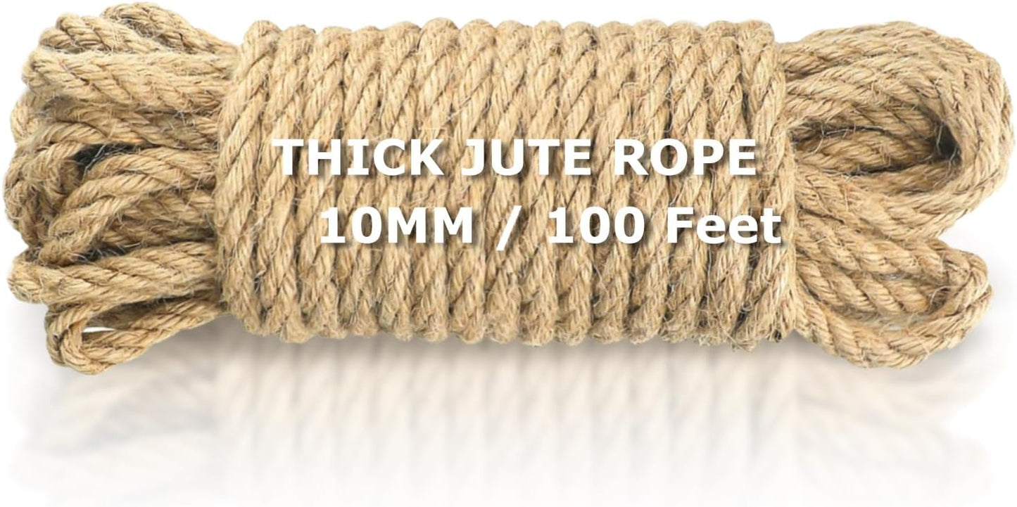 Vanhench Jute String Rope 10mm X100 Feet, Heavy Duty and Thick Twine Rope for Crafts Projects, Gardening, Bundling, Cat Scratcher Scratching Post Tree Gift Wrapping Arts & Crafts Christmas Decoration