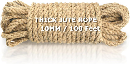 Vanhench Jute String Rope 10mm X100 Feet, Heavy Duty and Thick Twine Rope for Crafts Projects, Gardening, Bundling, Cat Scratcher Scratching Post Tree Gift Wrapping Arts & Crafts Christmas Decoration