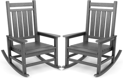 SERWALL Oversized Outdoor Rocking Chair Set of 2, HDPE Rocker for Adults, Patio Rocking Chairs for Porch, Grey