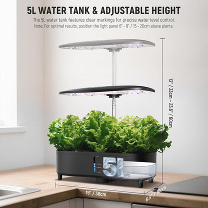 NEEWER Basics Silent Aeroponics Growing System Kit, Hydroponics with Atomization Tech LED Grow Light 3 Modes 15 Seed Pods Timer LCD, Indoor Gardening Plant Food Vegetable Herb Garden Planter, HGS02