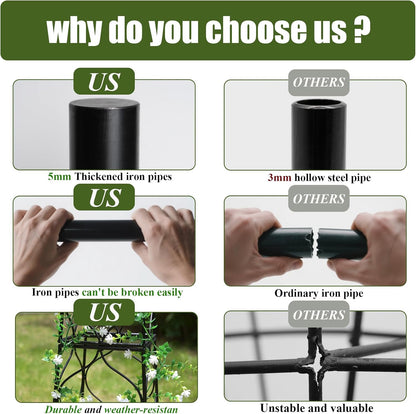 Obelisk Trellis for Garden - 38.3" x 10.03" Durable Metal Climbing Support for Roses, Vines & Flowers | Elegant Black Design with Decorative Top & Hollow Sides