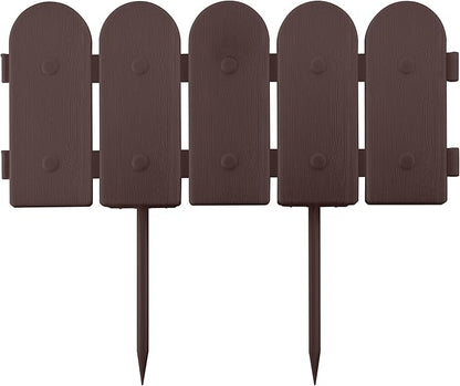 Evelyne Garden Border Plastic Edging: Wooden Fence Design - 8pcs Brown Yard Landscaping Fence Liner Lawn Edge Barrier - 10ft Kit of Decorative Lawn Panels Elements -Landscaping Edging-GMT-10374-A08