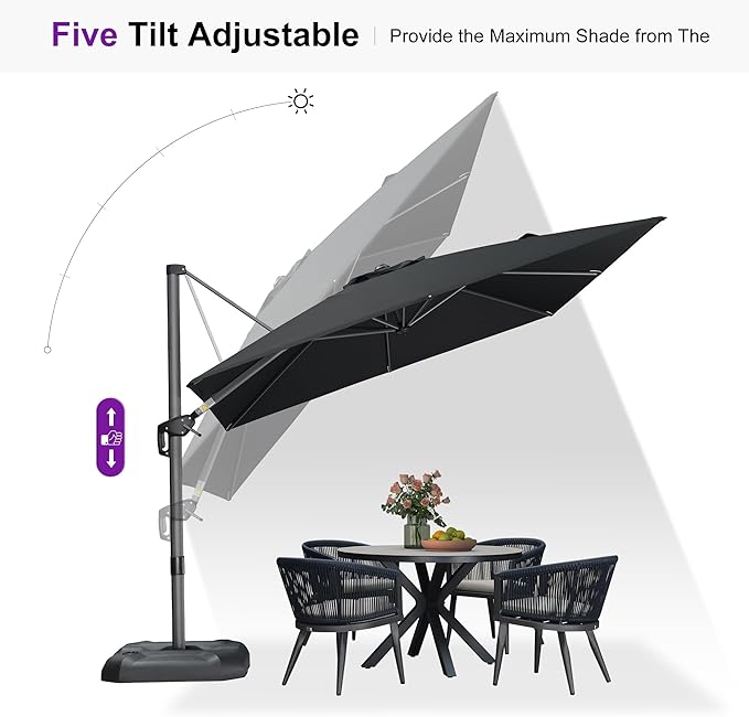 PURPLE LEAF 9 Feet Patio Umbrella Outdoor Cantilever Square Umbrella Aluminum Offset Umbrella with 360-degree Rotation for Garden Deck Pool Patio Black