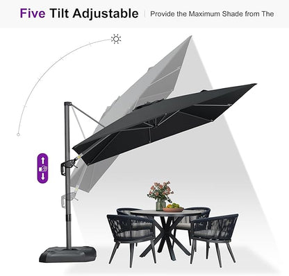 PURPLE LEAF 9 Feet Patio Umbrella Outdoor Cantilever Square Umbrella Aluminum Offset Umbrella with 360-degree Rotation for Garden Deck Pool Patio Black