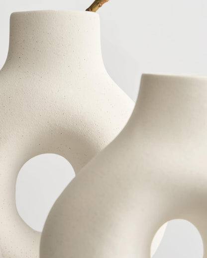 NOBULA White Ceramic Donut Vases – Modern Home Decor for Living Room, Bedroom & Table Centerpiece - Minimalist Nordic – Unique Vases for Olive Plant & Flowers – Decorative Coffee Table Vase Set of 2