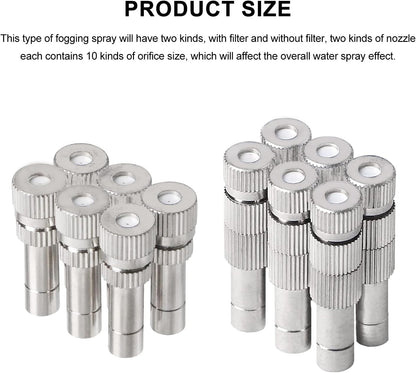 20pcs Brass Mister Nozzles, 6mm Misting Nozzles for Outdoor Cooling System, Landscaping, Air Humidification, Greenhouse Irrigation (with Filter, 0.031"/0.8mm Orifice)