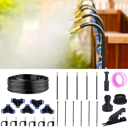 360° Adjustable Drip Irrigation System - 20FT Garden Watering System with 5 Nozzles, Garden Irrigation System, Greenhouse Accessories, Atomizing System for Yard, Lawn, Plants, 5/16 inch Hose