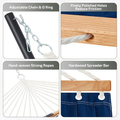 Two Person Hammock with Stand Heavy Duty, Outdoor Patio Hammock with Portable Steel Stand, Large Double Hammocks,480lbs Capacity.(Dark Blue)