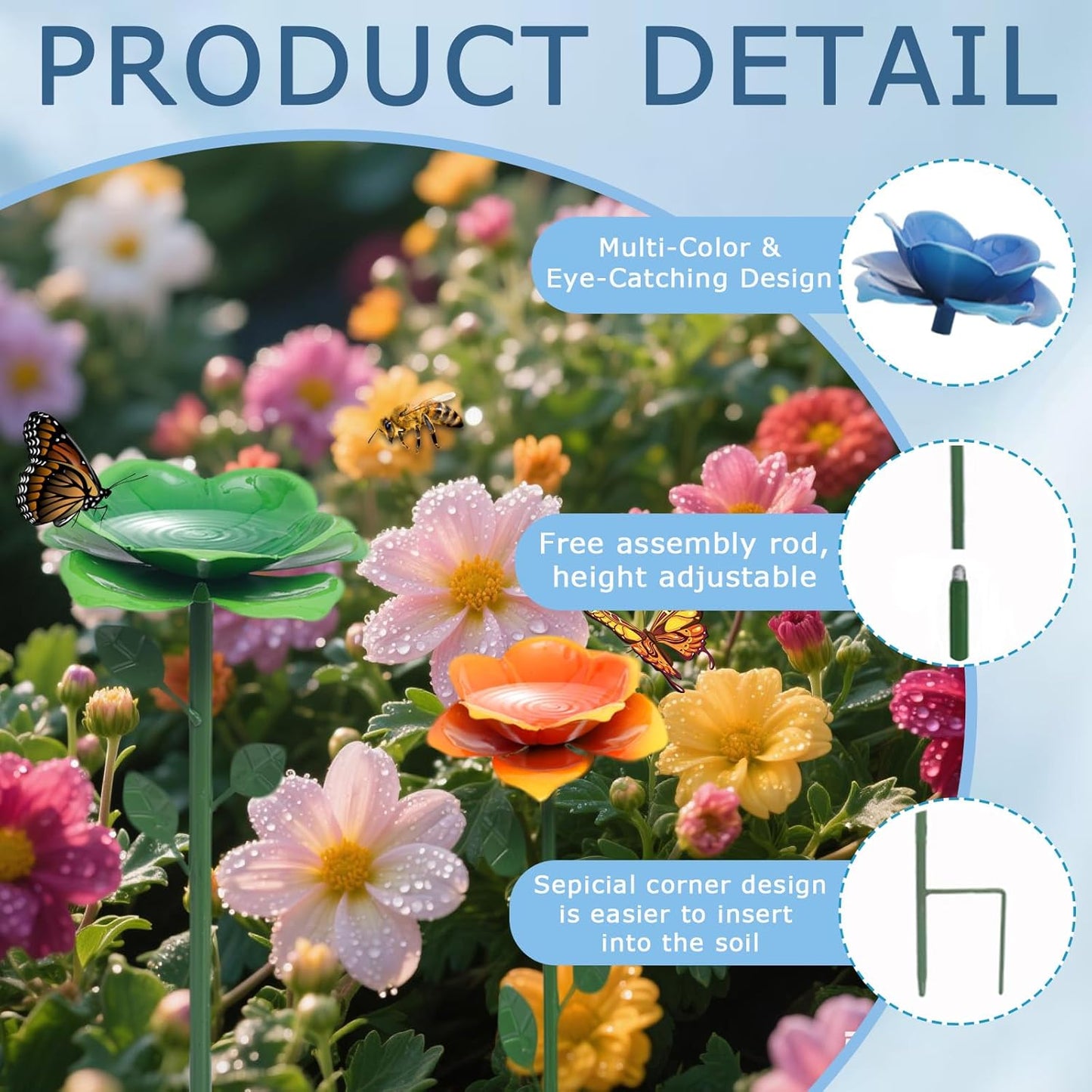 Bee Watering Station, Butterfly Feeder, Metal Bee Water Feeder with Flower Design,Elegant Outdoor Rose Yard & Patio Decoration (4PCS)