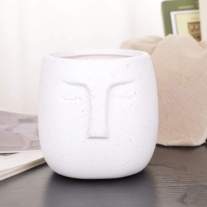 VanEnjoy 5.5 Inches White Ceramic Head Face Planter Pot for Plants, Modern Indoor/Outdoor Vase, Face Statue Plant Pot for Home Decoration