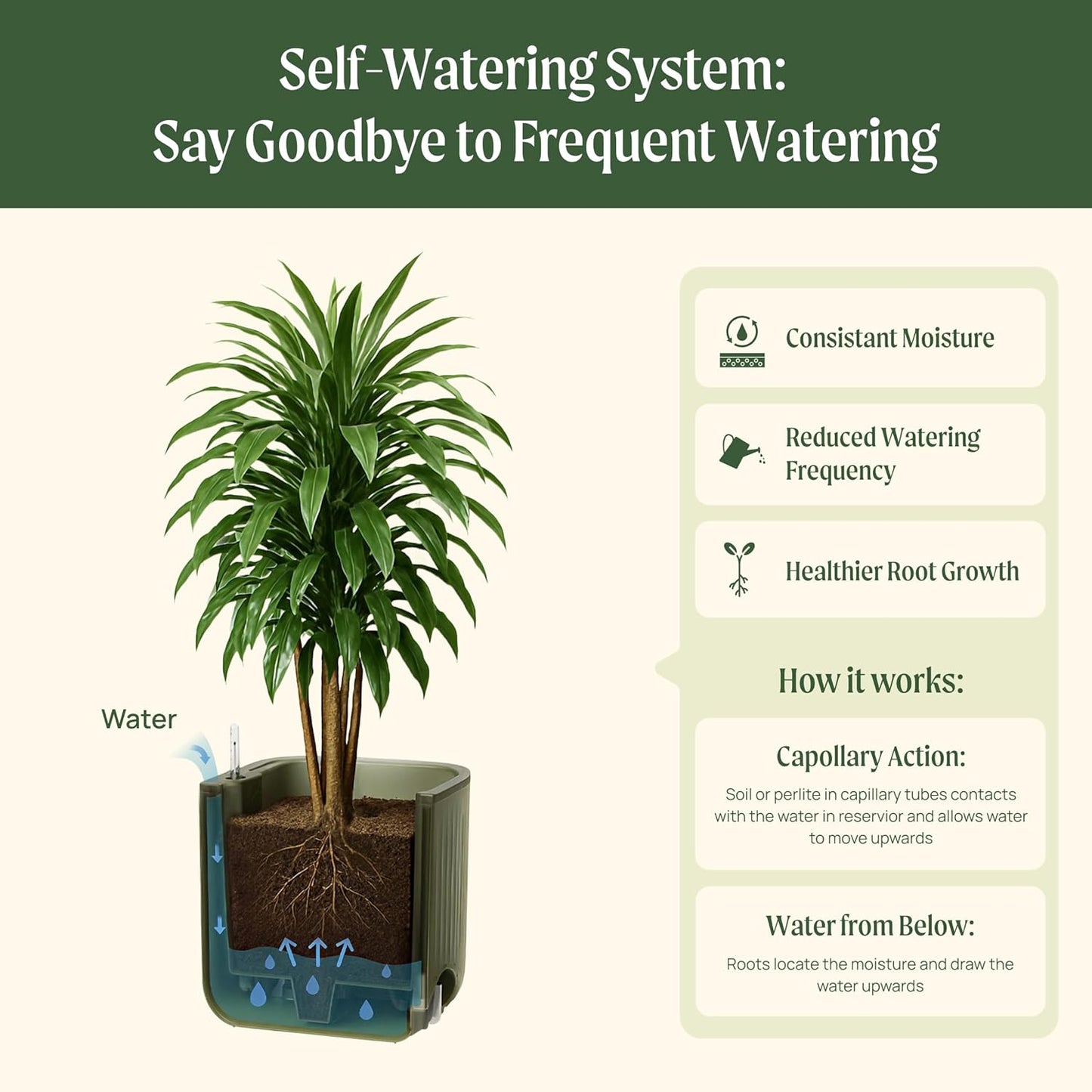 Vego garden Self Watering Pots Home Planters with Water Gauge for Effortless Indoor Plants Sage Green