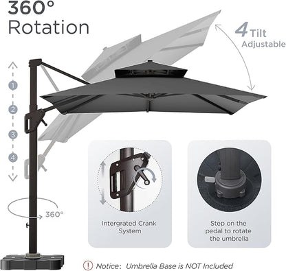 10' X 13' Patio Umbrella with Base Included Outdoor Large Rectangle Offset Cantilever Umbrellas Double Top Heavy Duty Windproof with 360-degree Rotation for Pool Garden Deck