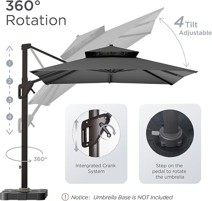 10' X 13' Patio Umbrella Outdoor Large Rectangle Offset Cantilever Umbrellas Double Top Heavy Duty Windproof with 360-degree Rotation for Pool Garden Deck