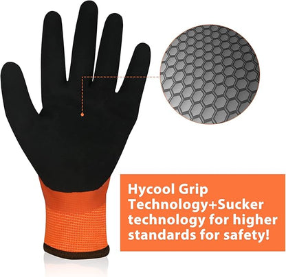 Waterproof Work Gloves for Men and Women, Hycool Thermal Insulated Freezer Rubber Coated Gloves,Super Grip L6201
