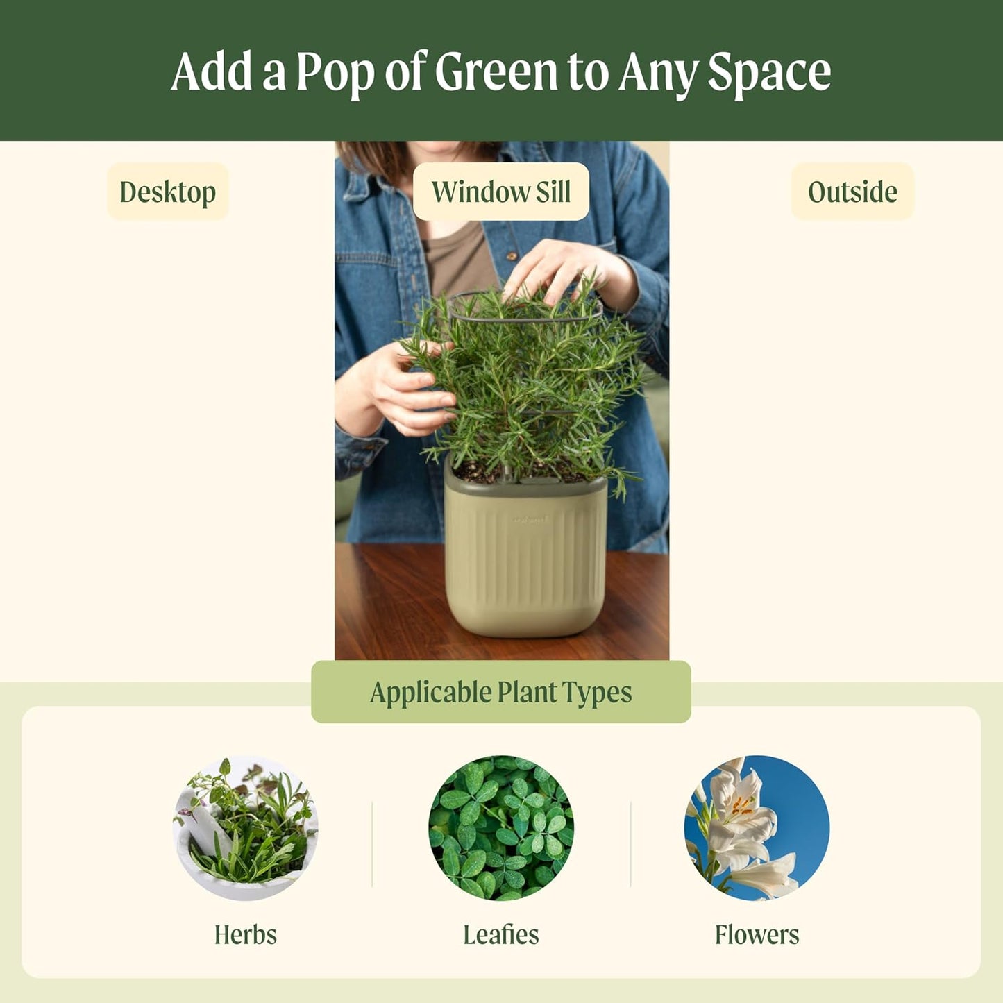 Vego garden Mini Planter Indoor Pots with Trellis Self-Watering Herb Countertop Planter for Climbing Vegetables Flowers Mint Plants Cage- Fog Gray