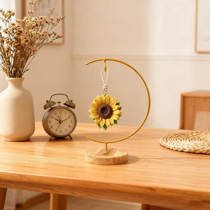 WAJJ Ornament Display Stand, 1 Pack Iron Hanging Stand Rack Holder for Hanging Glass Globe Air Plant Terrarium, Witch Ball and Home Wedding Decoration (Round Wood Gold)