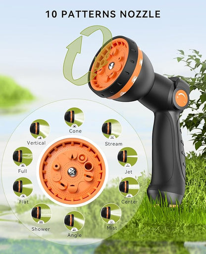 SUNPOW Retractable Garden Hose Reel - 1/2 inch x 85ft Wall Mounted Hose Reel with 3/4 inch Brass Fitting & 10 Function Sprayer Nozzle - Any Length Lock, Auto Rewind System, 180°Swivel Bracket- Grey