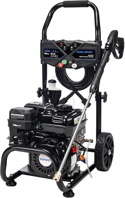 3500 PSI Gas Pressure Washer, 2.3 GPM Heavy-Duty High-Power Cleaner with 209CC 7HP Engine, 25Ft Hose, Axial Aluminum Pump, Soap Tank & 4 Quick-Connect Adjustable Nozzles (Black)