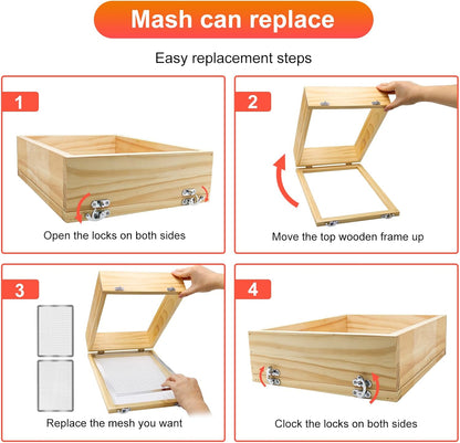 Soil Sifter 13.8"x10.2" for Garden: Wooden Dirt Sifter Replaceable Iron Mesh(0.15" & 0.35"), Multipurpose Handheld Compost Rock Sifter for Flowers, Fruit, Vegetable Plant Pots Gardening Tools