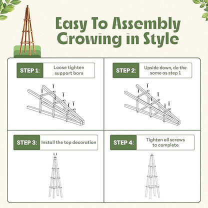Idzo 61-Inch Wood Obelisk Trellis for Climbing Plants, Outdoor & Indoor Garden Decor, Light Brown, Durable, Space-Saving, Easy Assembly, Ideal for Patio & Yard – Upgraded 2025