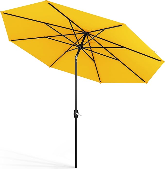 Midtown Umbrellas Sunbrella Umbrella 8 Feet Outdoor Umbrella With Sunbrella Yellow Acrylic Fabric - Auto-Tilt Aluminum Frame Patio Umbrella For Backyard, Deck, Garden, Pool - Black Pole