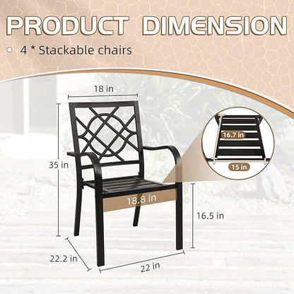 Incbruce 300lbs Patio Chairs Set of 4 Outdoor Dining Chairs, Metal Frame Stackable Patio Dining Chairs, Wrought Iron Black Outdoor Chair with Armrest for Garden, Poolside, Backyard