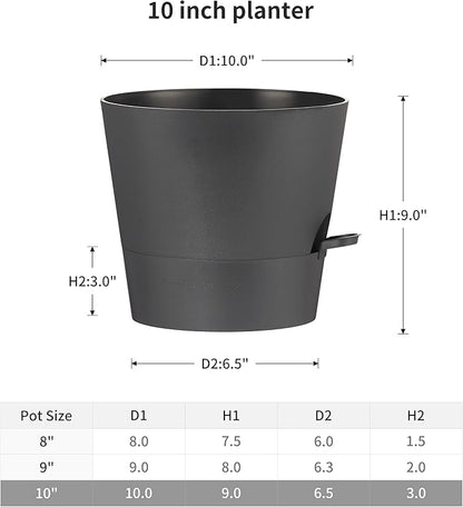 FaithLand 2-Pack 10 Inch Planter Pots for Indoor Outdoor Plants, Self Watering Flower Pots with Deep Reservoir, Black …