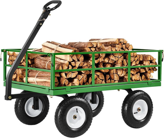 VEVOR 1200 Lbs Steel Garden Cart, Heavy Duty Pullable Garden Wagon Yard Cart, 2 in 1 Outdoor Metal Utility Wagon Yard Trailer with 13" All Terrain Tires, Mesh Removable Sides and 180°Rotating Handle