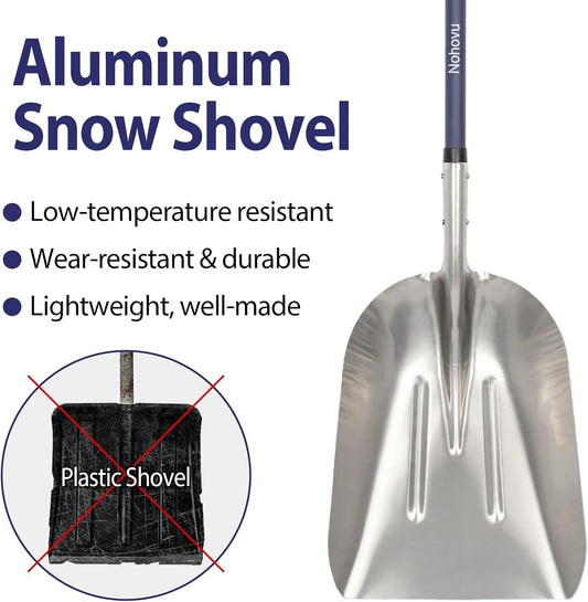 Aluminum Snow Shovel - Large Capacity Driveway Snow Removal Tool, Fiberglass D-Handle, 45 Inch Blade