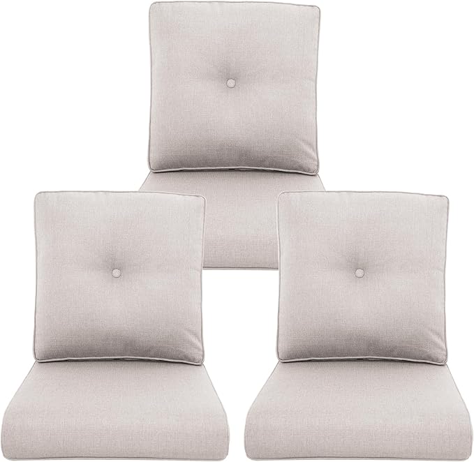 Outdoor Chair Cushions 3 Packs - Outside High Back Thick Water-Resistant Cushion 22x24 with Zipper Cover for Patio Glider Rocking Chairs Loveseat Couch – Beige/Buckle