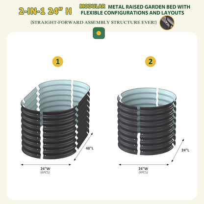 MUPATER 24” Raised Garden Bed, 2-in-1 Raised Garden Bed, 304 Stainless Steel Garden Bed, 4×2×2FT Modular Raised Planter Box Outdoor for Flowers, Vegetables, Grey