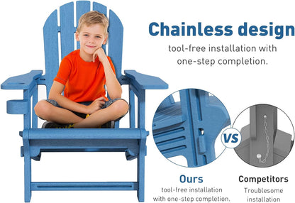 Adirondack Chair, Tool-Free Assembly All-Weather Adirondack Chairs, HDPE Fire Pit Chairs with Cup Holder, Outdoor Chair for Patio Garden (Blue)