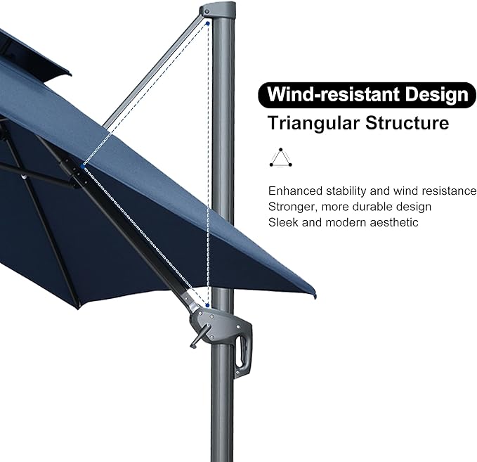 PURPLE LEAF 10' x 13' Cantilever Patio Umbrella Outdoor Umbrella with 330lbs Base Large Rectangular Windproof Offset Umbrella for Pool Deck Garden, Ocean Slate