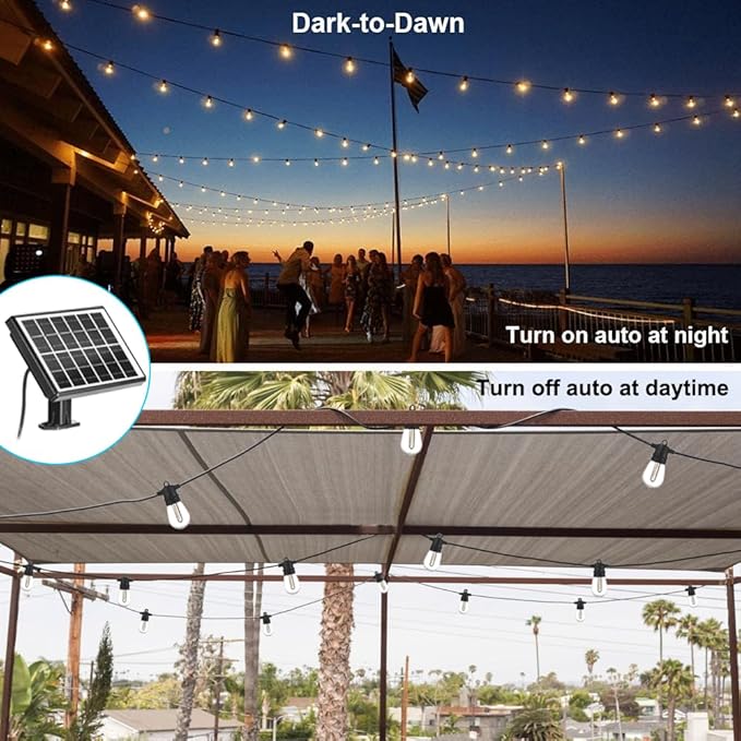 SUNTHIN 100ft Solar String Light Outdoor, USB Rechargeable Patio Solar Outdoor Lights with Waterproof & Shatterproof 30 LED Bulbs for Backyard, Porch, Garden, Pool, Party, Camping