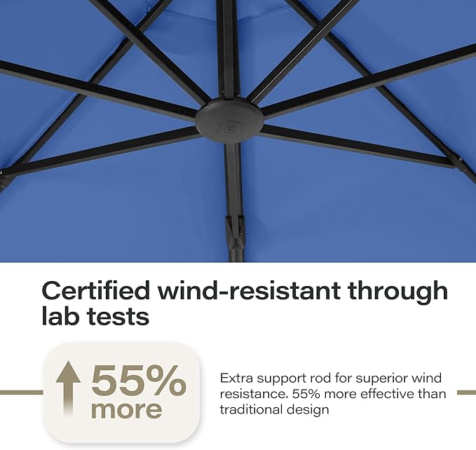 LAUSAINT HOME Outdoor Patio Umbrella with Base included, 11 FT Deluxe Curvy Cantilever Umbrella Offset Hanging umbrella with 360° Rotation for Market, Pool, Garden, Backyard, Deck (Navy Blue, 11 FT)