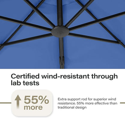 LAUSAINT HOME Outdoor Patio Umbrella with Base included, 11 FT Deluxe Curvy Cantilever Umbrella Offset Hanging umbrella with 360° Rotation for Market, Pool, Garden, Backyard, Deck (Navy Blue, 11 FT)