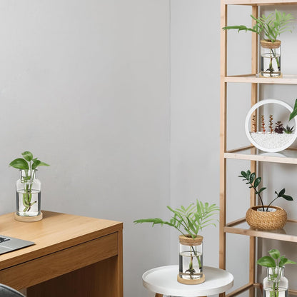 Layhit 4 Pcs Plants Propagation Stations vases Glass Planters with Wooden Lid and Bamboo Stand for Hydroponic Plants Gardening Gifts for Women Mom Home Office Tabletop Decoration(Wide Mouth Style)