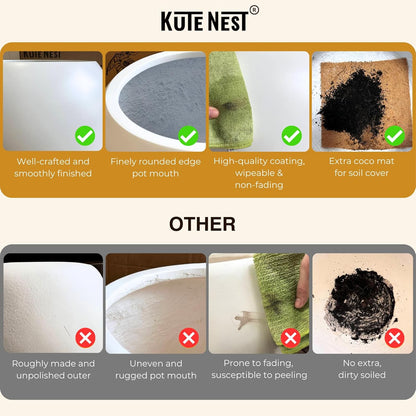 12.5"H x 11.4"D Corso Fiberstone Round Tapered Planter with Drainage Hole, Smooth Finishes, Weather Resistant for Indoor and Outdoor Use, Included 2 Extra Coco Mats (Black, 9" Pot Opening)