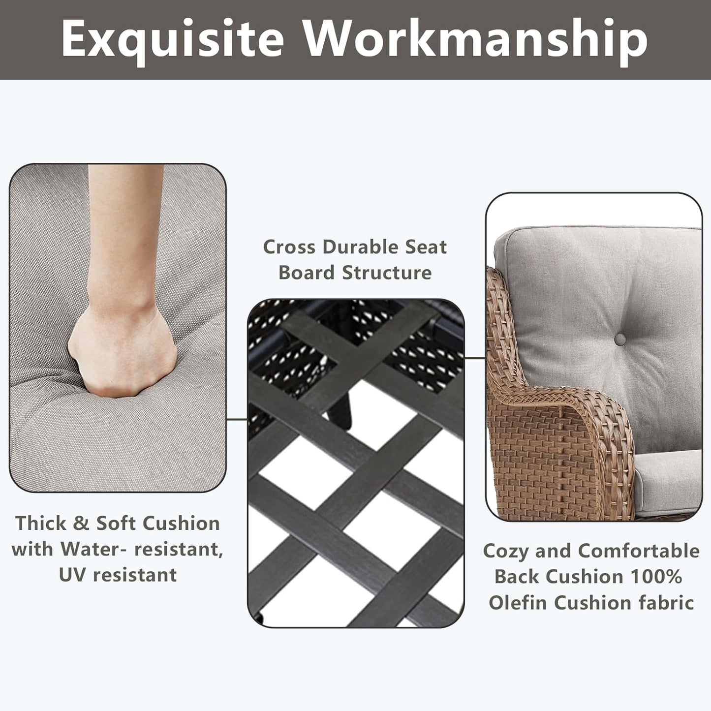 Outdoor Wicker Patio Furniture Set - 5 Piece Rattan Patio Conversation Set with 2 Rocking Swivel Chairs,2 Ottomans and 1 Sofa for Porch Deck Backyard Garden(Yellow/Beige)