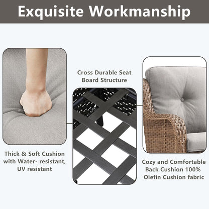 Outdoor Wicker Patio Furniture Set - 5 Piece Rattan Patio Conversation Set with 2 Rocking Swivel Chairs,2 Ottomans and 1 Sofa for Porch Deck Backyard Garden(Yellow/Beige)