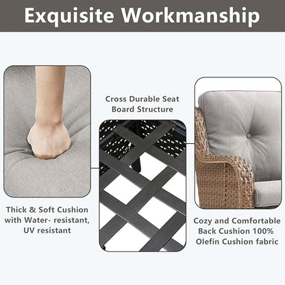 Rilyson Patio Furniture Chairs Outdoor Chair - 2 Piece Wicker Rattan Chairs Set with High Back and Deep Seating for Deck Porch Balcony Backyard Garden(Yellow/Beige)