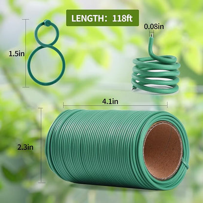 118ft Soft Green Twist Garden Ties with 20PCS Clips for Plants - 2mm Diameter