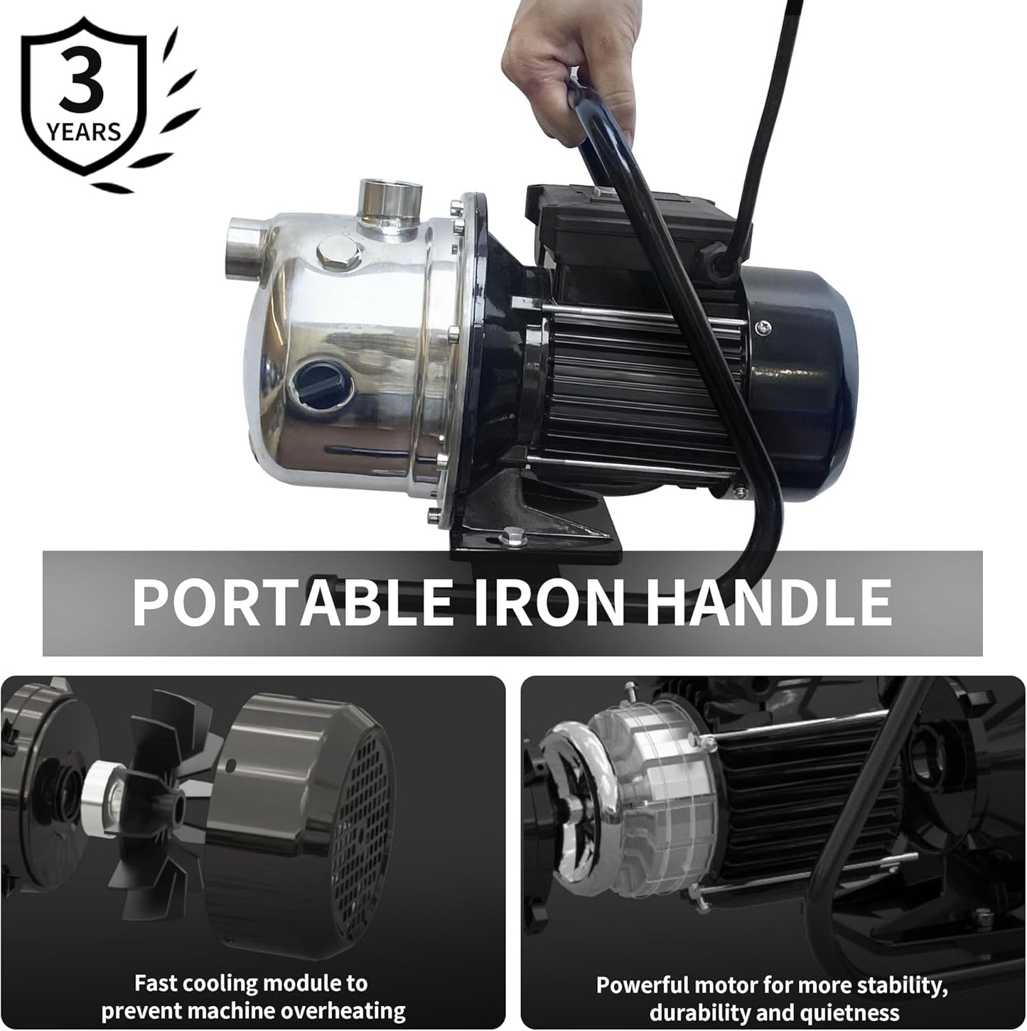 LANCHEZ 1.2 HP Portable Shallow Well Garden Pump, 1828 GPH Stainless Steel Sprinkler Pump, 115V Water Transfer Draining Irrigation for Lawn